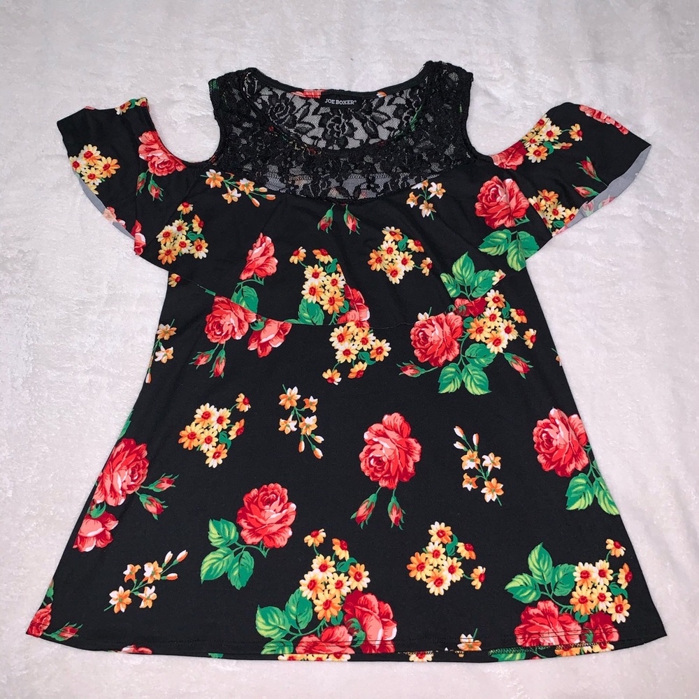 Joe Boxer Black Floral Lace Cold Shoulder Blouse